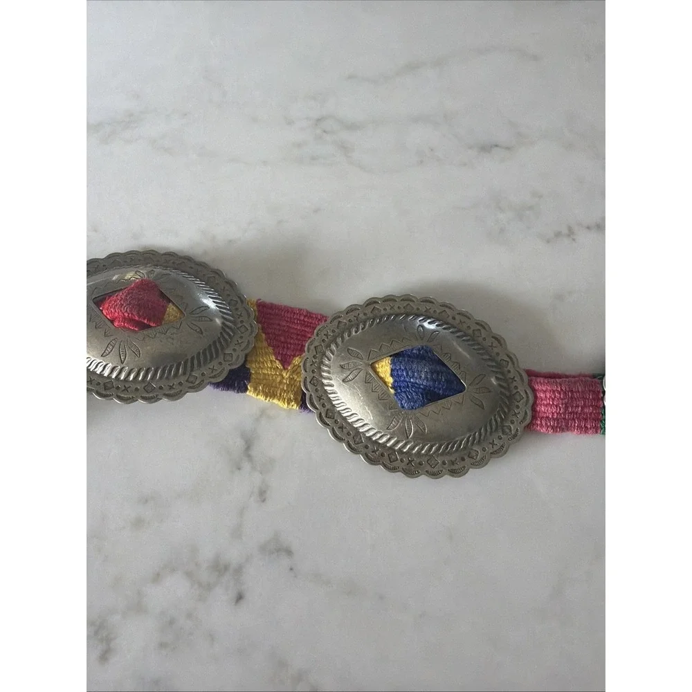 VTG BoHo Southwestern Colorful Buckle 1980s Woven Concho Belt - Approx‎ Sm/med